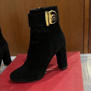 Salvatore Ferragamo Fiamma Black Suede Ankle Boot 7